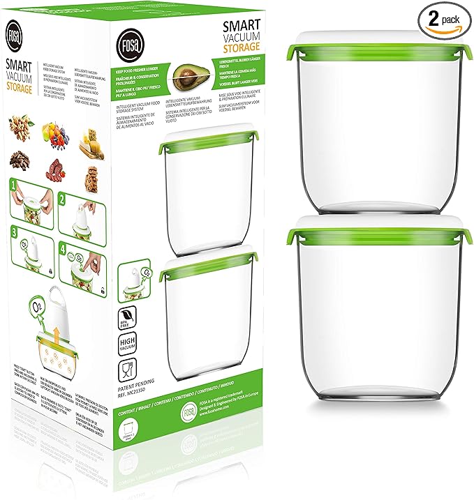 FOSA Vacuum Seal Containers, 2 Pack 45 oz, Vacuum Container for Food Storage, Food Containers for Vacuum Seal, Airtight Vacuum Food Containers, Durable Storage Solution (Vacuum Pump Not Included)