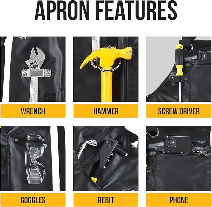 ecoZen Lifestyle Waterproof Apron for Men and Women - Carpenter, Woodworking, Dishwashing Black Rubber Vinyl Apron, Water and Oil Resistant Aprons