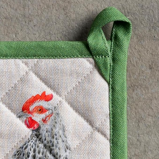 Maison d' Hermine Pot Holders 100% Cotton Heat Resistant Potholders 8" x 8" Hot Pads with Loop BBQ Cooking Baking Gifts for Mothers Day Handling Hot Pans Spring/Summer (Pack of 2, Basse Cour)