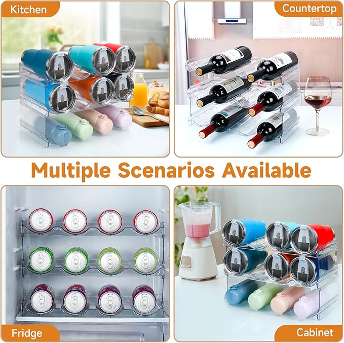 spospo Stackable Water Bottle Organizer, Large Compartment Water Bottle Holder, 3 Tier Water Bottle Organizer for Cabinet, Water Bottle Rack for Kitchen Organization and Storage - Hold 12 Bottles