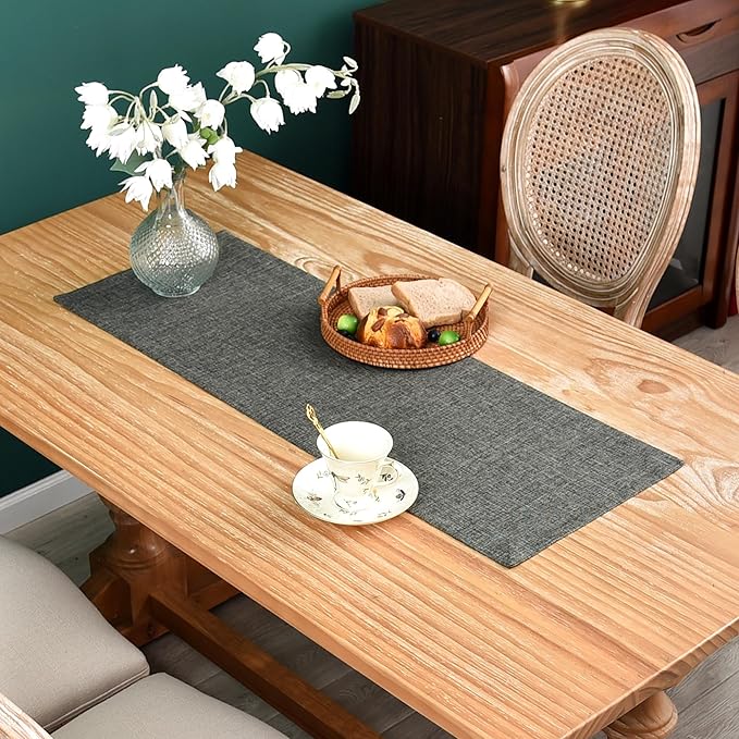NEWISHER Farmhouse Rustic Table Runner Dark Grey Rectangular Table Runners Faux Linen Table Runner for Everyday Use Kitchen Dining Party Table 13x36 Inch