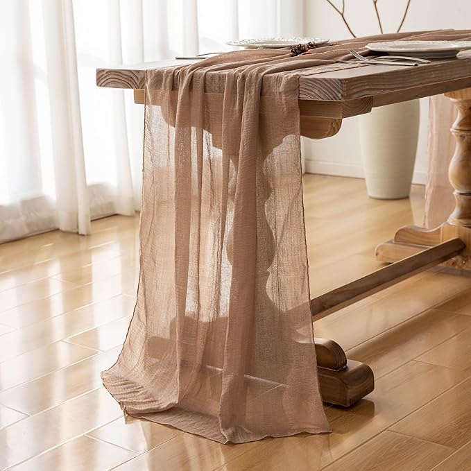 Keketoarrange 3pcs Cheesecloth Table Runner Nude Gauze Rustic Boho Coffee Cheese Cloth 120 Inch 10 FT for Wedding Baby Shower Bridal Shower Birthday Party Long Sheer Farmhouse Home Decorations