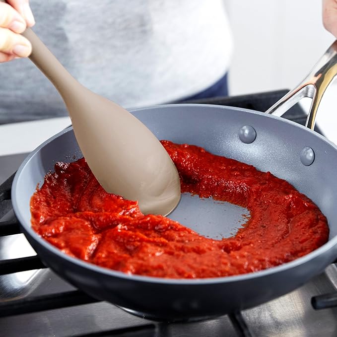 GreenPan Silicone Sauté Spoon, Mixing Stirring Serving, Cooking Kitchen Utensil, Flexible Rubber Nonstick Cookware, Rigid Steel Core, Heat-Resistant, Anti-Slip Handle, BPA-Free, Dishwasher Safe, Taupe