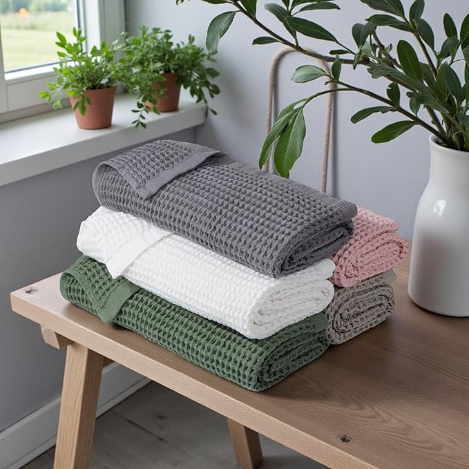 DEMMEX Organic Cotton Waffle Weave Turkish Bath Towel - Ultra Soft Lightweight Quick Dry, Oeko-Tex Certified, 100% Turkish Cotton (Gray, Large (60x30))