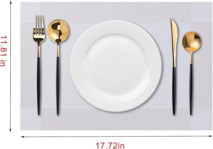 CADONO Placemats Set of 4 Washable Indoor/Outdoor Vinyl Place Mats for Dining Table Durable Non-Slip Heat Resistant PVC Weave Table Mats（Four-Corner-Beige）