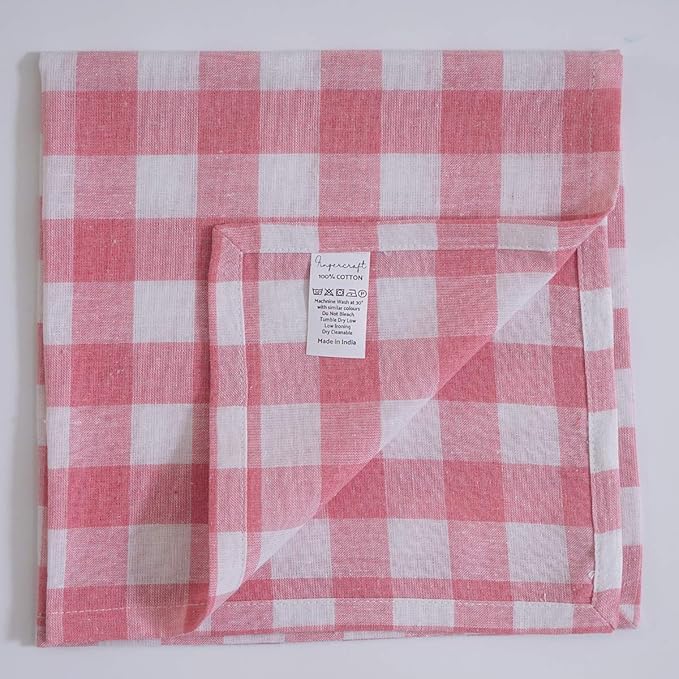 FINGERCRAFT Cloth Napkins, Everyday Use, Premium Quality, Cotton Buffalo Plaid, Set of 12, 20X20 Inch Oversized Napkins Cloth Mitered Corners, Soft, Durable Hotel Quality Pink White Checkered