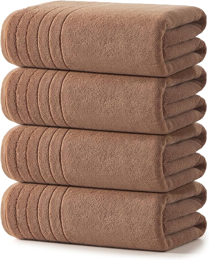 REDKISS Luxury Bath Towels Set of 4, 35x70 in, Highly Absorbent & Quick Dry, Super Soft Extra Large Premium Thick Cotton Brown Bath Sheets for Shower, Hotel, Bathroom, Spa