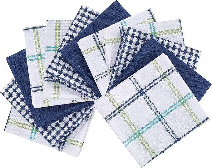 T-Fal Premium Waffle Dish Cloths: Highly Absorbent, Super Soft Long Lasting - 100% Cotton, 12"x13" Towel for Cleaning & Drying, (12-Pack), Cool