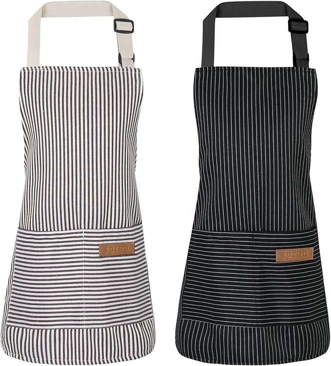 2 Pack Stripes Kids Apron, Kids Cooking Aprons with 2 Pockets, Cute Aprons for Cooking for Boys and Girls