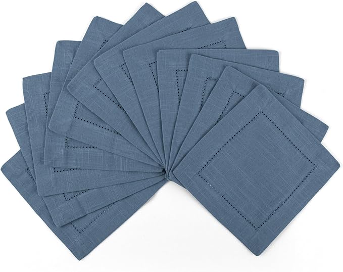 FINGERCRAFT Cocktail Napkins 6 x 6 Inch Premium Quality Cotton, Generous Hemstitch and Mitered Corner Set of 12 Coaster Cloth Stellar
