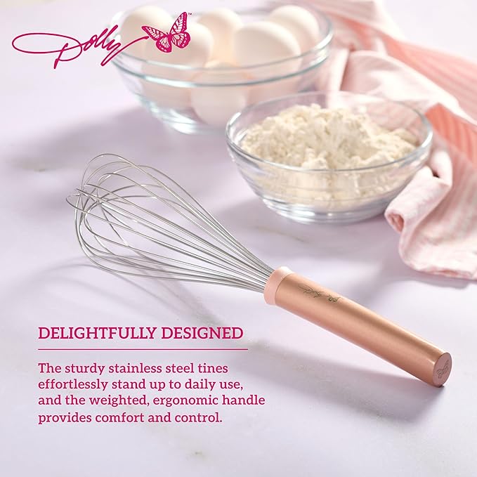Dolly Parton Whisk – 12-Inch Stainless Steel Whisk with Blush Details, Ergonomic Handle, Dishwasher Safe, Perfect for Beating Eggs, Whipping Cream & Mixing Batters