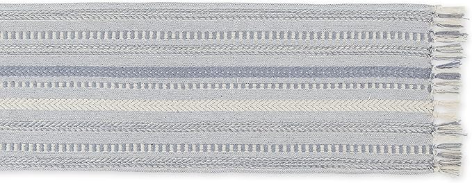 DII Farmhouse Braided Stripe Table Runner Collection, 15x72 (15x77, Fringe Included), Cool Gray