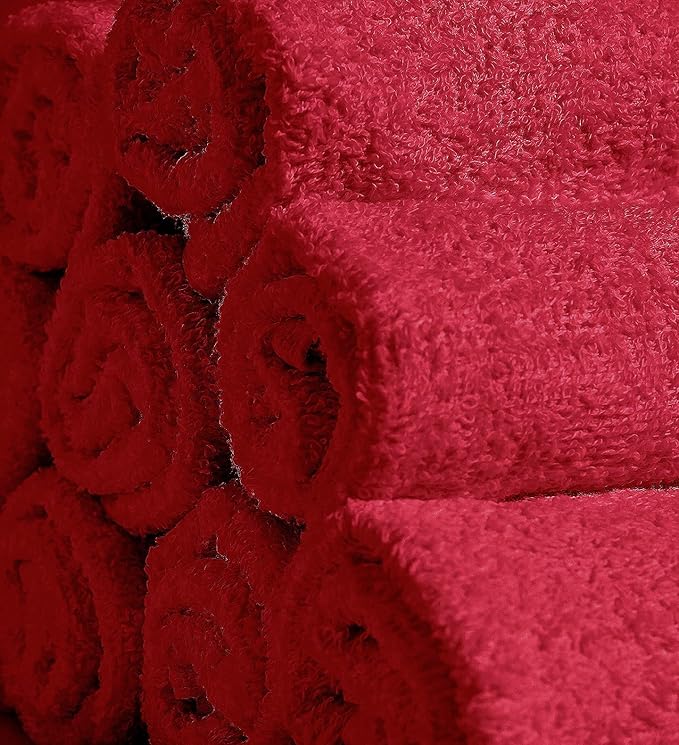 Softolle 100% Cotton Washcloths 24 Pack (12x12 Inches) Soft, Highly Absorbent Washcloth, Face Towels, Wash Cloths for Face, Ring Spun, Bulk Pack (Red)