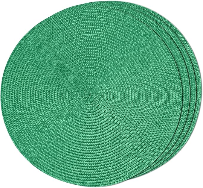 FunWheat Round Braided Placemats Set of 4 Table Mats for Dining Tables Woven Washable Non-Slip Place mats 15 inch(Holly Green, 4pcs)