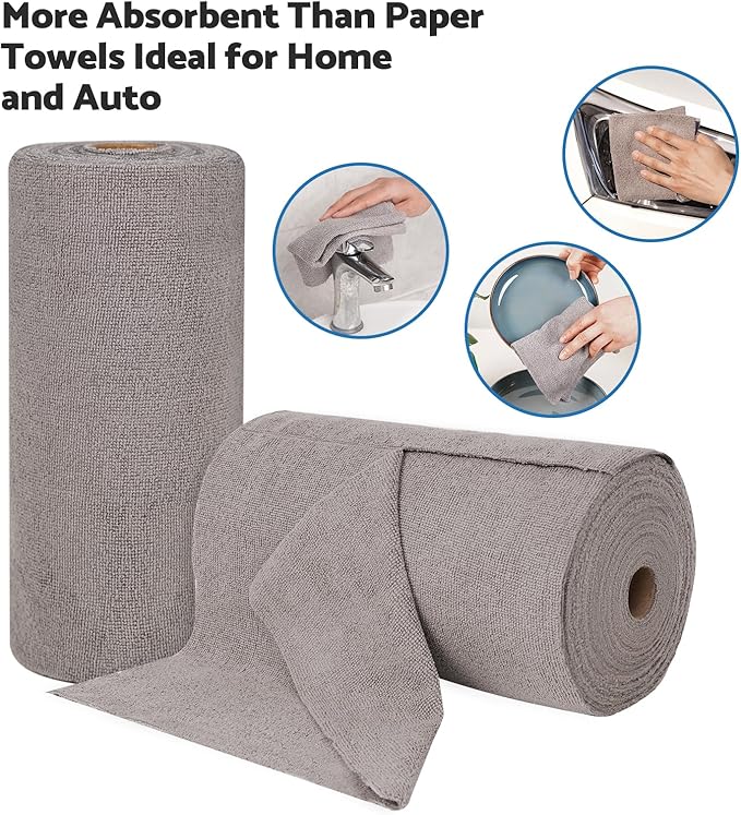 YoulerTex Reusable Cleaning Cloths Microfiber Towel: 50 Pack Washable Tear Away Cleaning Towels Roll - 12× 12 Absorbent Rags Drying Dishcloths for Kitchen House Car (50, Grey)