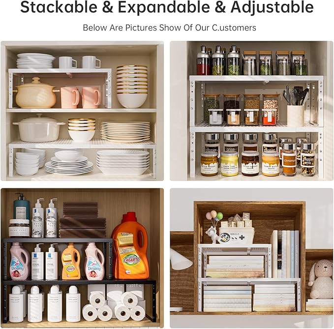 Cabinet Shelf,Expandable Adjustable Stackable Kitchen Organizer,for cabinets, Kitchens, countertops, bathrooms Shelf Organizer(3Packs/White,Medium)