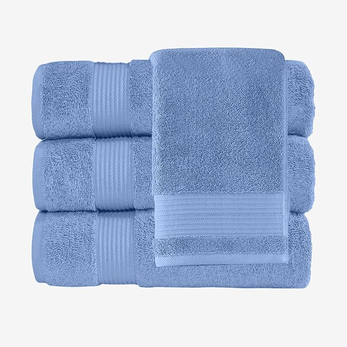 Classic Turkish Towels CTT - Premium 4 Piece Bath Towel Set, Made with 100% Turkish Cotton, Quick Drying, Highly Absorbent & Comfy Towels for Spa & Hotel | 30"x54" (Blue)