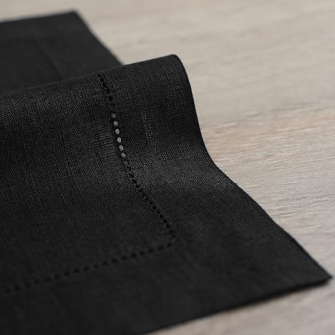 Solino Home Linen Square Placemats Set of 4-100% Pure Linen Black Cloth Placemats 14 x 14 Inch - Classic Hemstitch, Machine Washable Place Mats for Spring, Summer, Mothers Day
