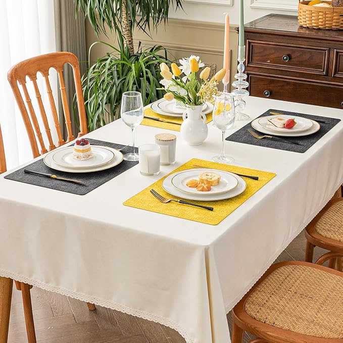 Romanstile Vinyl Placemats Set of 8-12x17 Inch, Reversible Waterproof Washable Non Slip Table Mats, Faux Leather Heat Resistant Wipeable Table Placemats for Dining/Party/Indoor/Outdoor, Grey-Yellow
