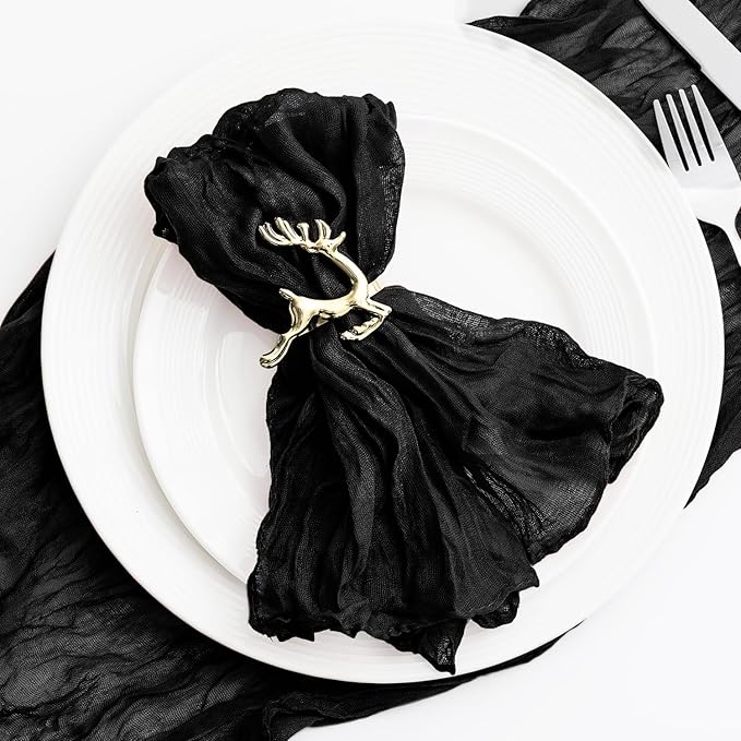 100 Pack Black Cheesecloth Napkins Washable 21x21 Inches Black Cloth Napkins Set of 100 Dinner Table Napkins for Wedding Rustic Boho Cotton Gauze Summer Bridal Baby Shower Party Table Decor
