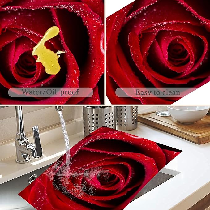 Red Rose Placemats Set of 6,Washable Heat Resistant 12×18 Inch Linen Table Mats Magic Place Mats for Party Outdoor Dining Décor