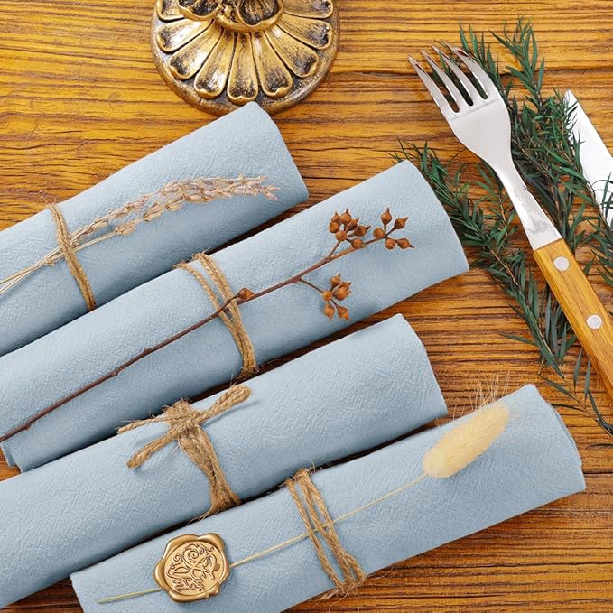 Socomi Cloth Napkins Grey Blue Fall Thanksgiving Washable Reusable Bulk Linen Cotton Napkins Set of 6 17"x17" for Wedding Party Bridal Baby Shower Birthday Dining Table Decorations