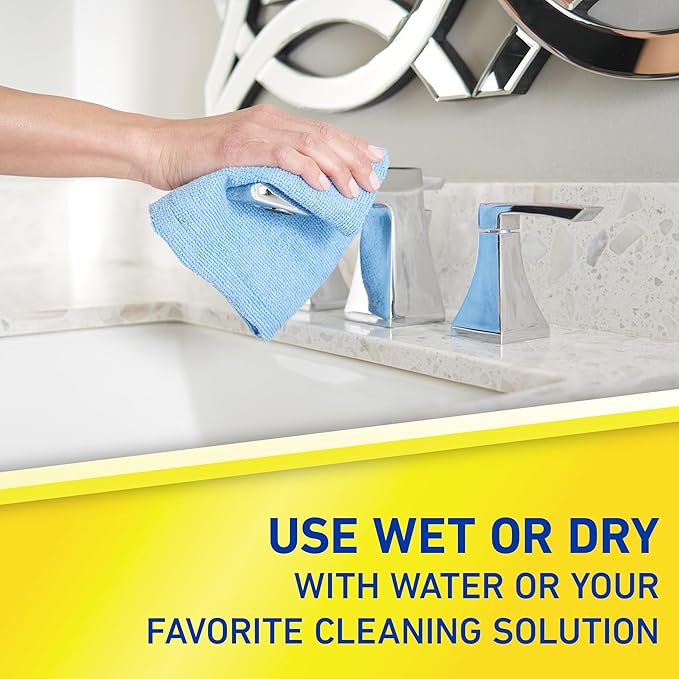 Quickie Microfiber Cleaning Cloth 14 x 14 Inches Blue Pack of 24 Washable and Reusable Ideal for Multi-Surface Indoor/Outdoor Dusting and Polishing