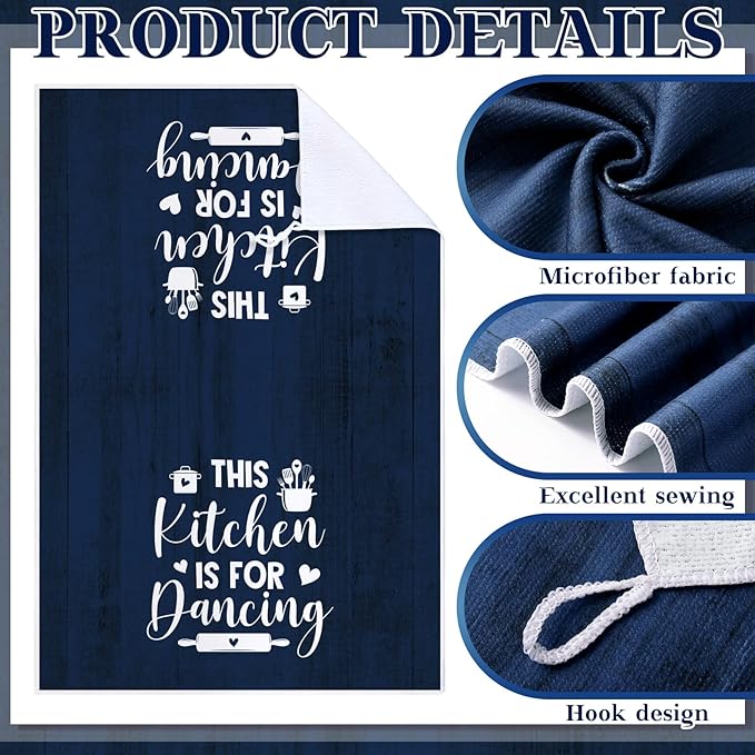 12 Pcs Farmhouse Kitchen Decor Sets 4 Blue Kitchen Hand Towels 4 Dish Clothes 2 Navy Blue Pot Holders 2 Rustic Oven Mitts Glove Hand Towels and Dishcloths Sets for Home Decor Accessories Mom Gift