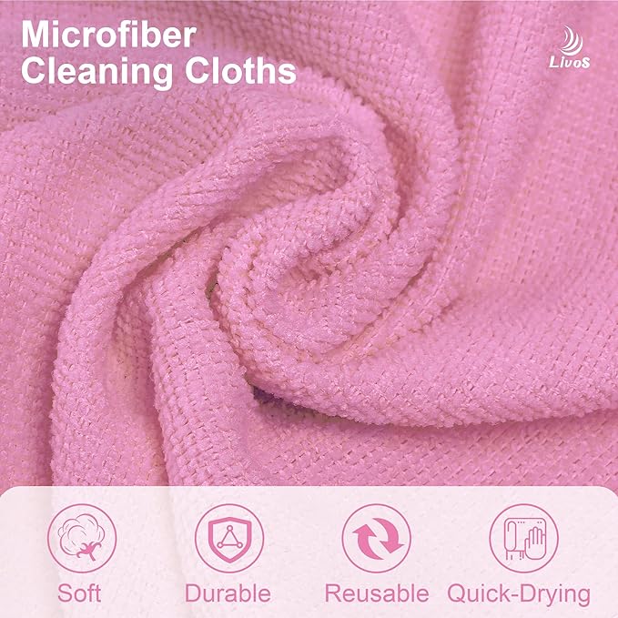 LIVOS Microfiber Cleaning Cloth Roll - 80 Pack, Reusable Paper Towels Pink Tear Away, Microfiber Towels for Cars, Super Absorbent Lint Free Cleaning Rags for House, Kitchen, Window-11.5"x11.5"