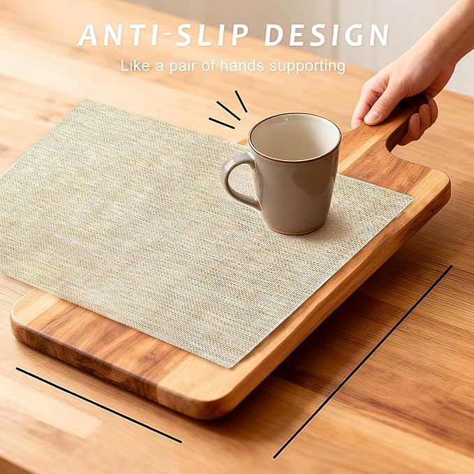 Durable Vinyl Placemats Set of 20, Non-Slip for Dining Table Mat, Heat Resistant Place Mats, Washable Anti-Slip PVC Easy to Clean Wipeable Premium Plastic Mats for Kitchen Brightbrown
