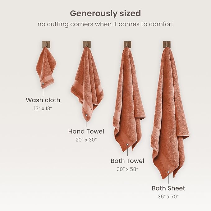 BIOWEAVES 100% Organic Cotton 700 GSM Luxury Bath Towels for Bathroom 30" x 58" GOTS Certified - Burnt Orange, Pack of 2