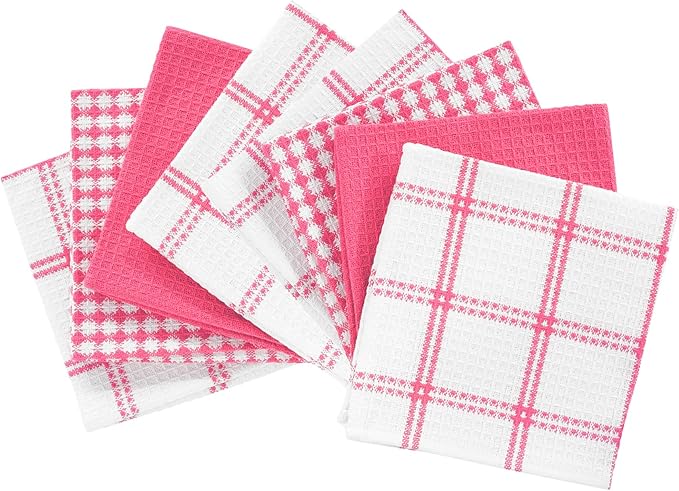 T-Fal Premium Waffle Dish Cloths: Highly Absorbent, Super Soft Long Lasting - 100% Cotton, 12"x13" Towel for Cleaning & Drying Dishes, 8-Pack, Pink
