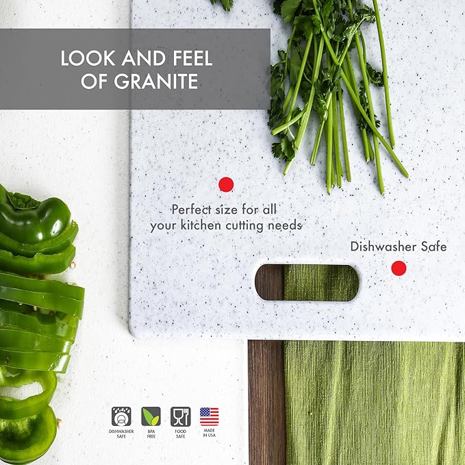 Dexas Superboard Cutting Board with Handle 9.5 x 15 inch Blue Granite, Compact Kitchen Prep Board, Dishwasher Safe, Non-Porous Poly Surface, Made in USA