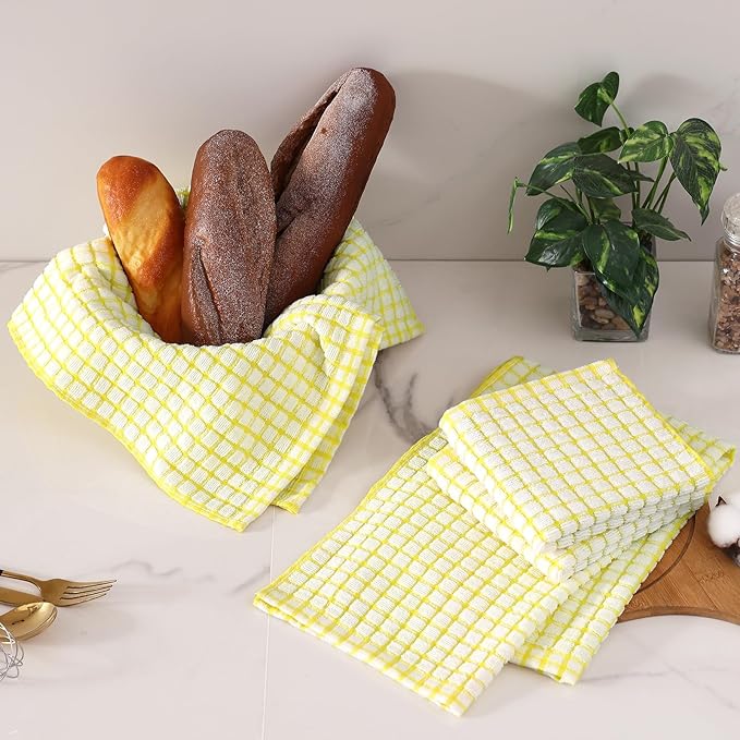 Homaxy Kitchen Towels and Dishcloths Set, 16 x 25 and 12 x 12 Inches, Set of 8 Cotton Terry Kitchen Dish Towels, Super Soft and Absorbent Dish Cloths, Yellow