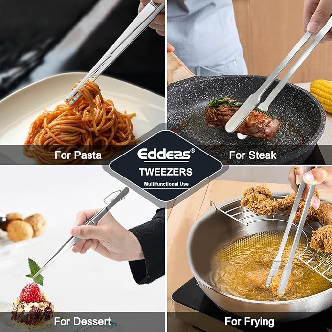 Eddeas 16 Inch long Kitchen Tweezers - 2 Pack large Tweezer Tongs for Cooking, Heavy Duty Stainless Steel Heat Resistant 600°F Food tweezers, Dishwasher safe
