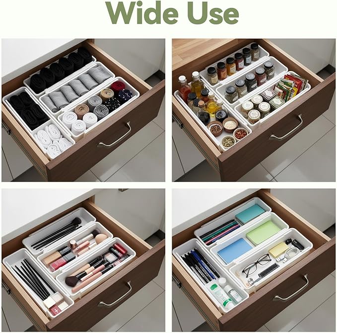 6 Pack Expandable Drawer Organizers Set, 9.8-16.2inches Plastic Drawer Organizer Trays Stackable Storage Container for Vanity Office Home Utensils Gadgets Shelf Kitchen