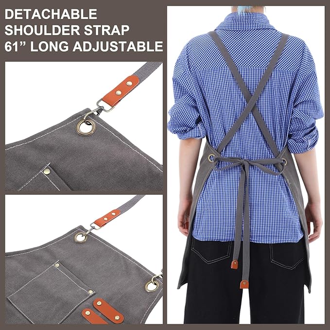Toulite 4 Pack Canvas Chef Apron for Men with Adjustable Strap Cross Back Cotton Barber Apron with Pocket, 26 x 30''