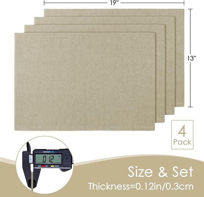 MANSPHIL Table Cloth Placemats Set of 4 Washable Cotton Thick Faux Linen Place Mats Heat Resistant Double Layer Fabric Wrinkle Free Dining Kitchen Table Decor - 13x19 Inch Beige Oeko Tex Placemat
