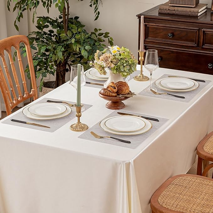 Romanstile Vinyl Placemats Set of 8-12 X 17 Inch - Heat Resistant Non-Slip Embossed Floral Place Mats 100% Waterproof Oilproof Wipeable Faux Leather Table Mats for Kitchen/Dining/Party, LightGrey