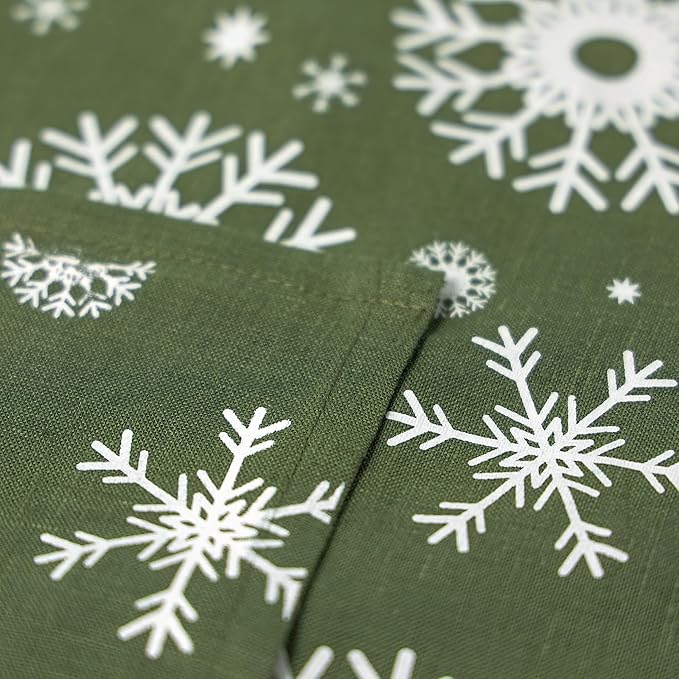 100% Pure Linen Christmas Napkins 15 x 15 Inch Snowflake Pattern - Set of 6 Pack, Green Dinner Cloth Napkin European Flax Natural Fabric Washable for Home and Kitchen