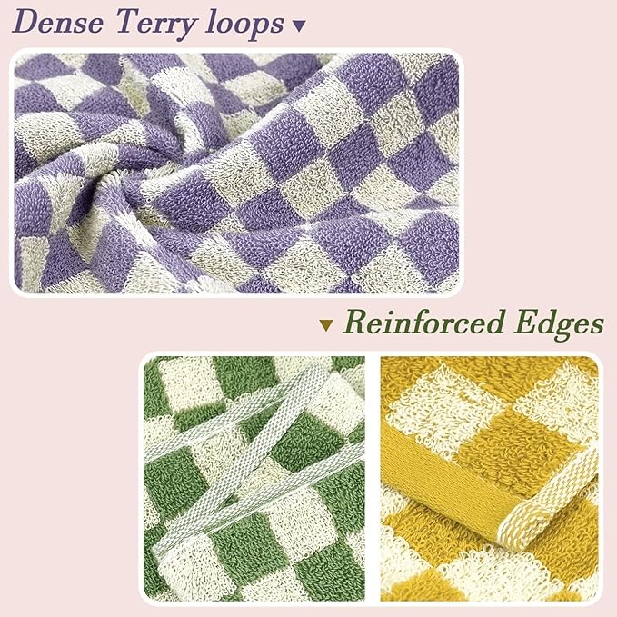 Jacquotha Hand Towels for Bathroom 4 Pack, Cotton Soft Absorbent for Face Spa Bath Gym Kitchen, Hand Towel Set Decorative Checkered, 13 x 29 Inches, 4 Colors