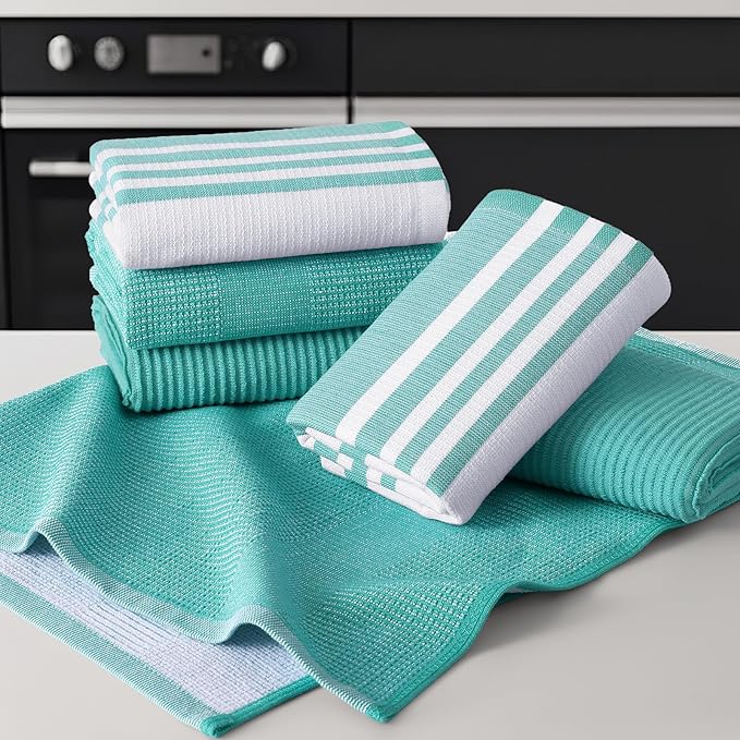 Homaxy Premium Kitchen Towels(18”x 28”, 9 Pack), Large Cotton 380 GSM Kitchen Hand Towels, Soft and Absorbent Terry Dish Towels, Multipurpose Tea Towel Set with Hanging Loop, Teal