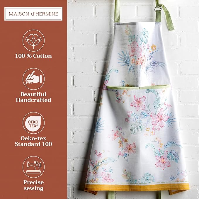 Maison d' Hermine 100% Cotton Apron for women with Pocket Kitchen Chef Apron for Men Cooking Mothers Day Gifts