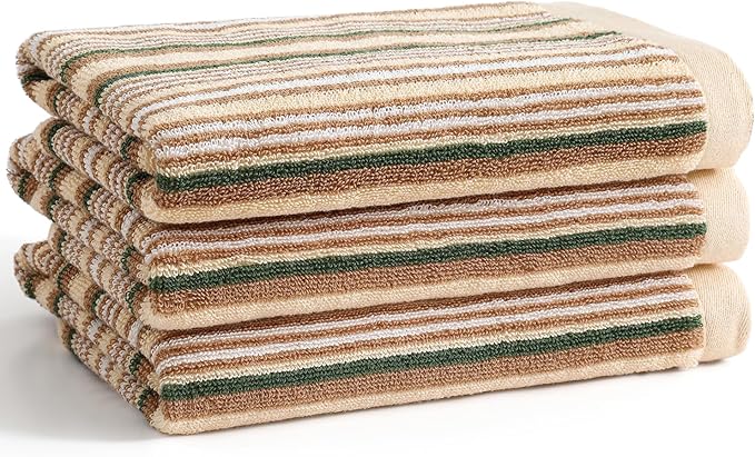 SALAS Premium Cotton Kitchen Dish Towels for Drying Dishes,Large Long 390GMS Hand Towels, Thick Highly Absorbent Dish Cloth Towel Sets with Hanging Loop, 16" X 26", 3 Pcs, Beige