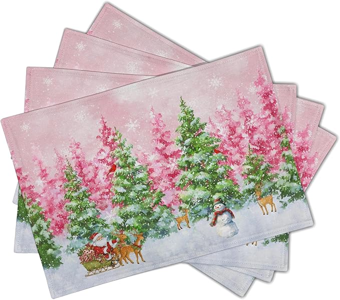 Winter Forest Decoration Placemat 4pc Watercolor Tree Place Mats for Dining Table Decor