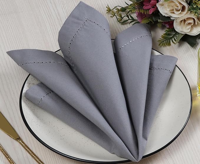 Cotton Cloth Napkins Set of 12, 18x18 Cotton Napkin Cloth Washable, Soft, Reusable Napkins for Wedding, Parties, Christmas, Thanksgiving, Everyday Use (Grey) - ALPHA Living HOME