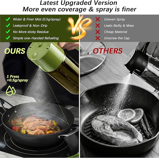 Glass 2 In 1 Olive Oil Dispenser Bottle for Kitchen Gadgets, Olive Oil Sprayer for Cooking 17oz/500ml (Light Blockage, Green)