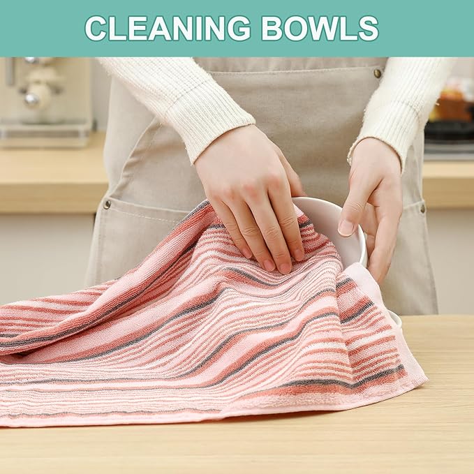SALAS Premium Cotton Kitchen Dish Towels for Drying Dishes,Large Long Hand Towels, Thick Highly Absorbent Dish Cloth Towel Sets with Hanging Loop, 16" X 26", 6 Pcs, Pink and Green
