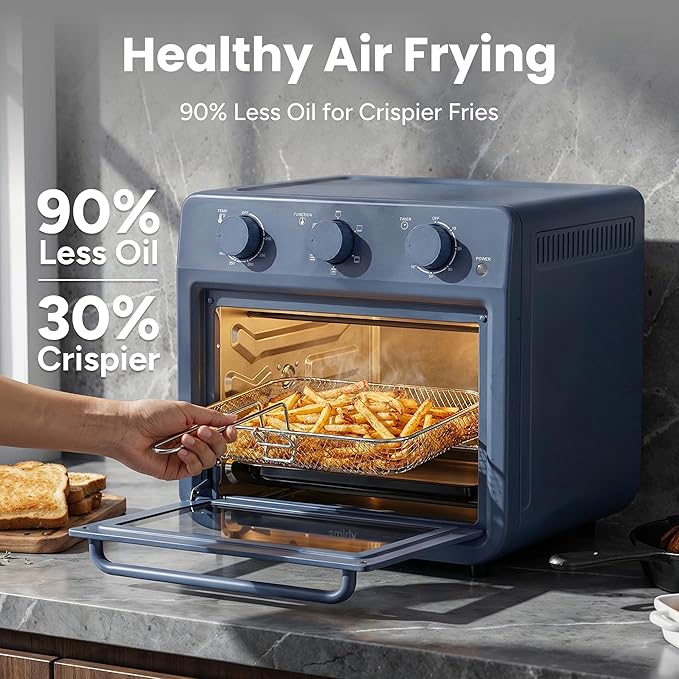 SMIRLY 6-in-1 Air Fryer Toaster Oven Combo, 27QT Convection Oven Countertop, 60 Min Timer, 1800W Oven for Toast, Roast, Bake, Reheat, Broil, Warm, Fits up to a 5 lb Turkey, 12" Pizza, 8 Toast, Blue