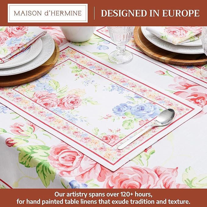 Maison d' Hermine Placemats Set of 4 100% Cotton Washable Cloth Place Mats Reusable Table Mats for Kitchen Dining Party Wedding Gifts for Mothers Day Spring/Summer (Vintage Floral, 13" x 19")